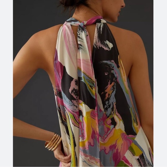 NWT Anthropologie Silk Watercolor Halter Dress - Picture 5 of 8